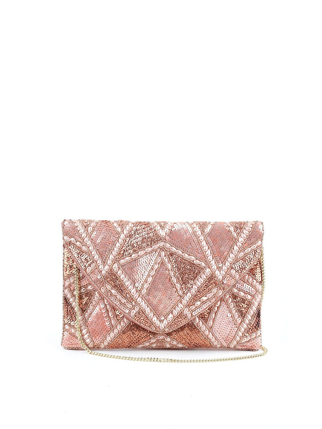 

ODETTE Pink & Gold-Toned Embellished Purse Clutch