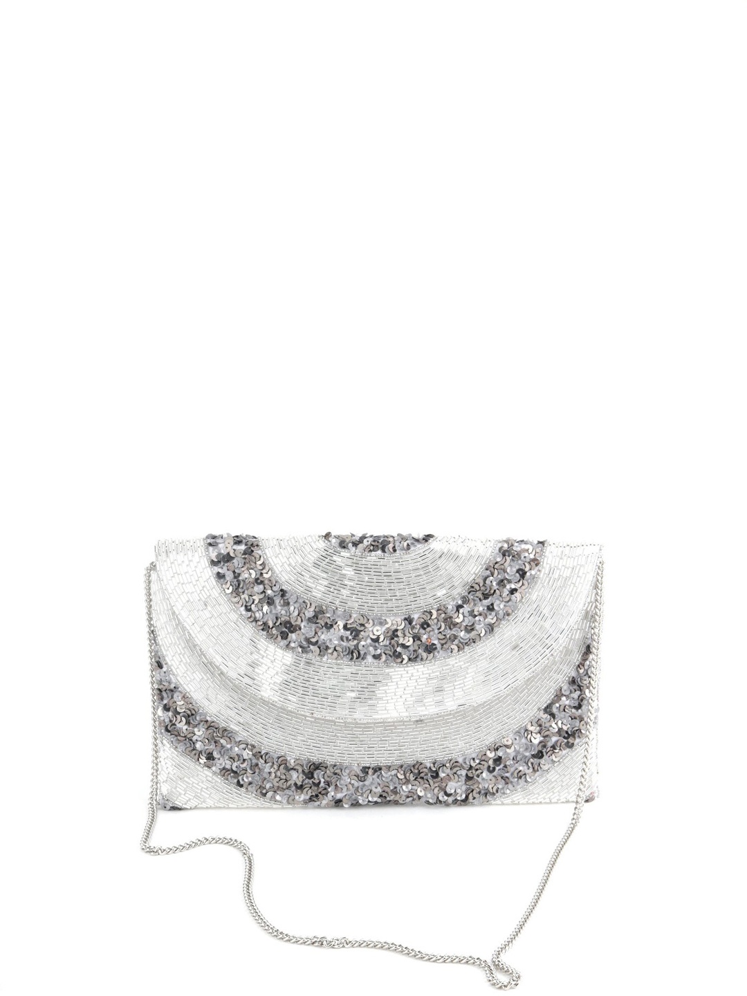 

ODETTE Silver-Toned & Grey Embellished Foldover Clutch