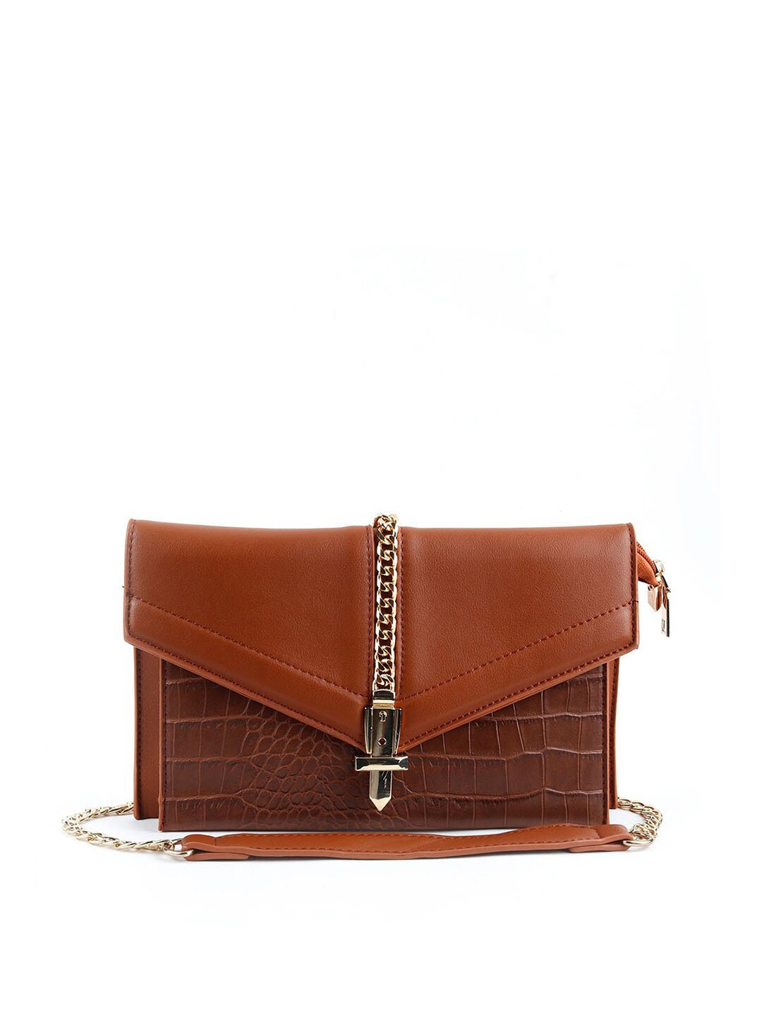 

ODETTE Brown & Gold Scaled Textured Purse Clutch