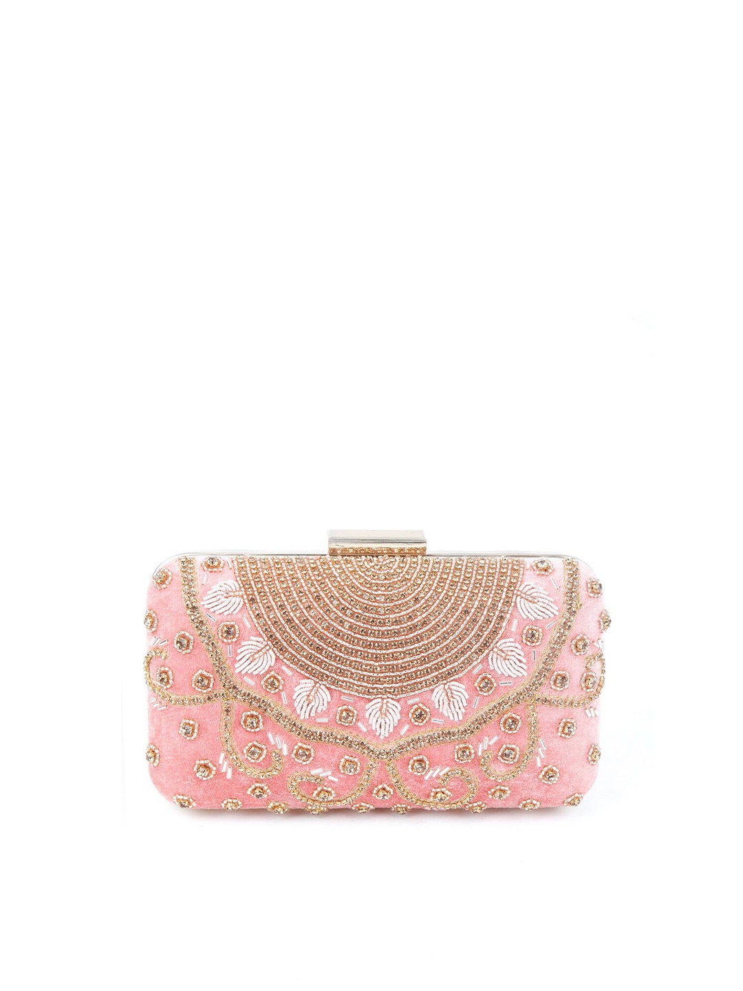 

ODETTE Women Pink & Gold-Toned Embellished Box Clutch