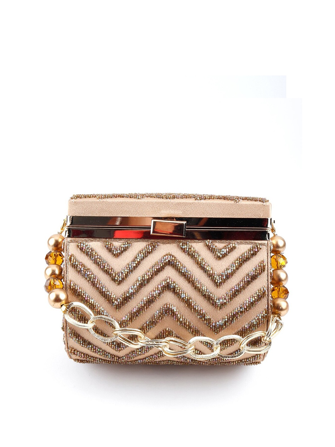 

ODETTE Beige & Gold-Toned Embellished Box Clutch