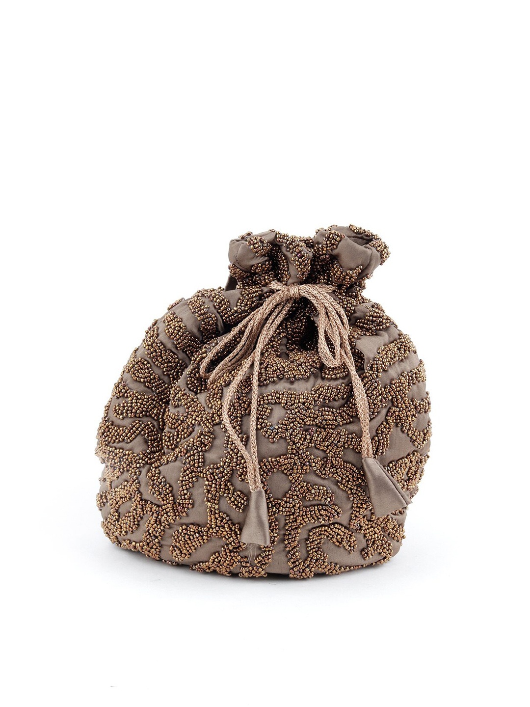 

ODETTE Brown & Gold Embellished Potli Clutch