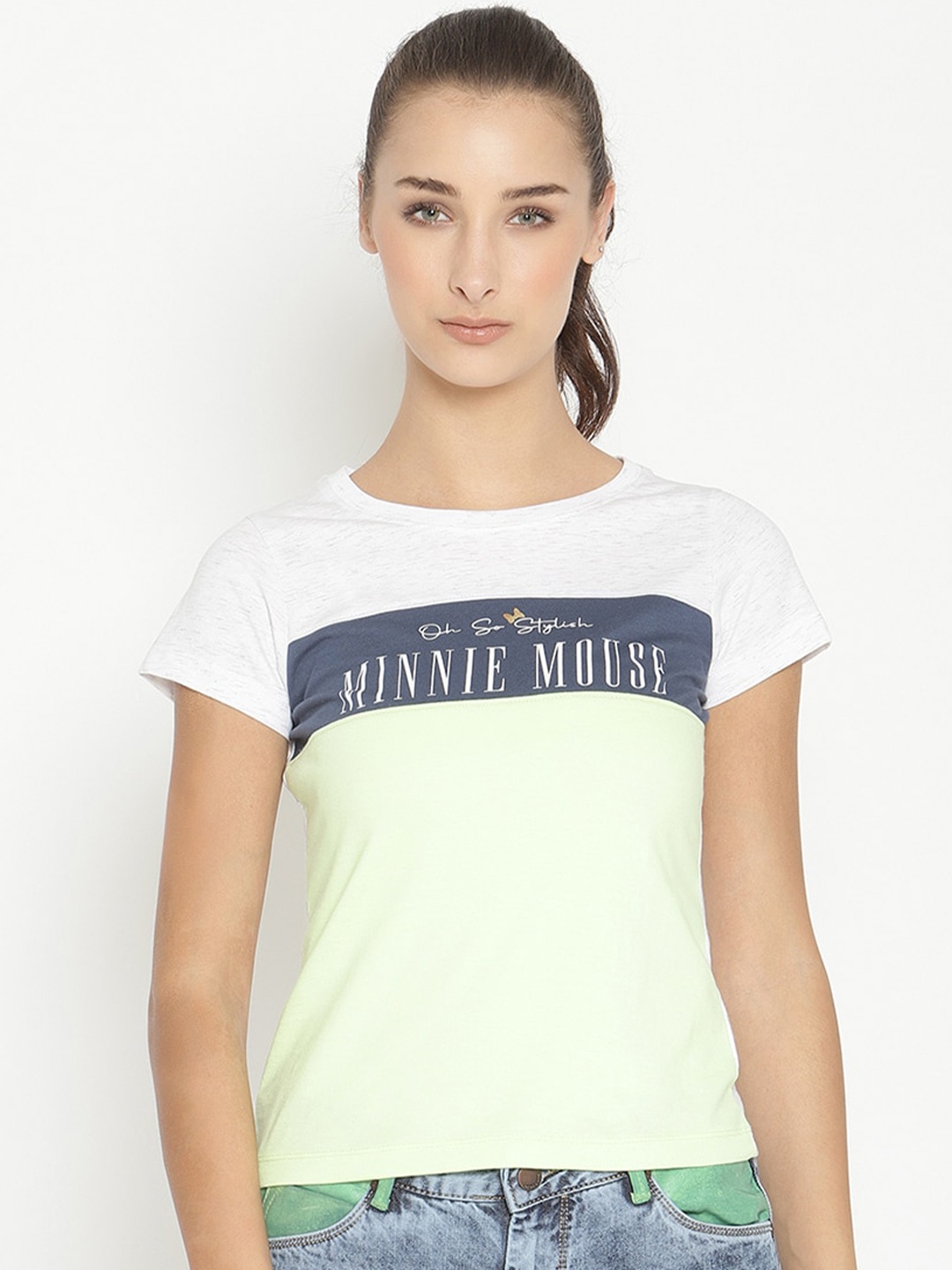 

METTLE Men Green & White Colourblocked Cotton T-shirt