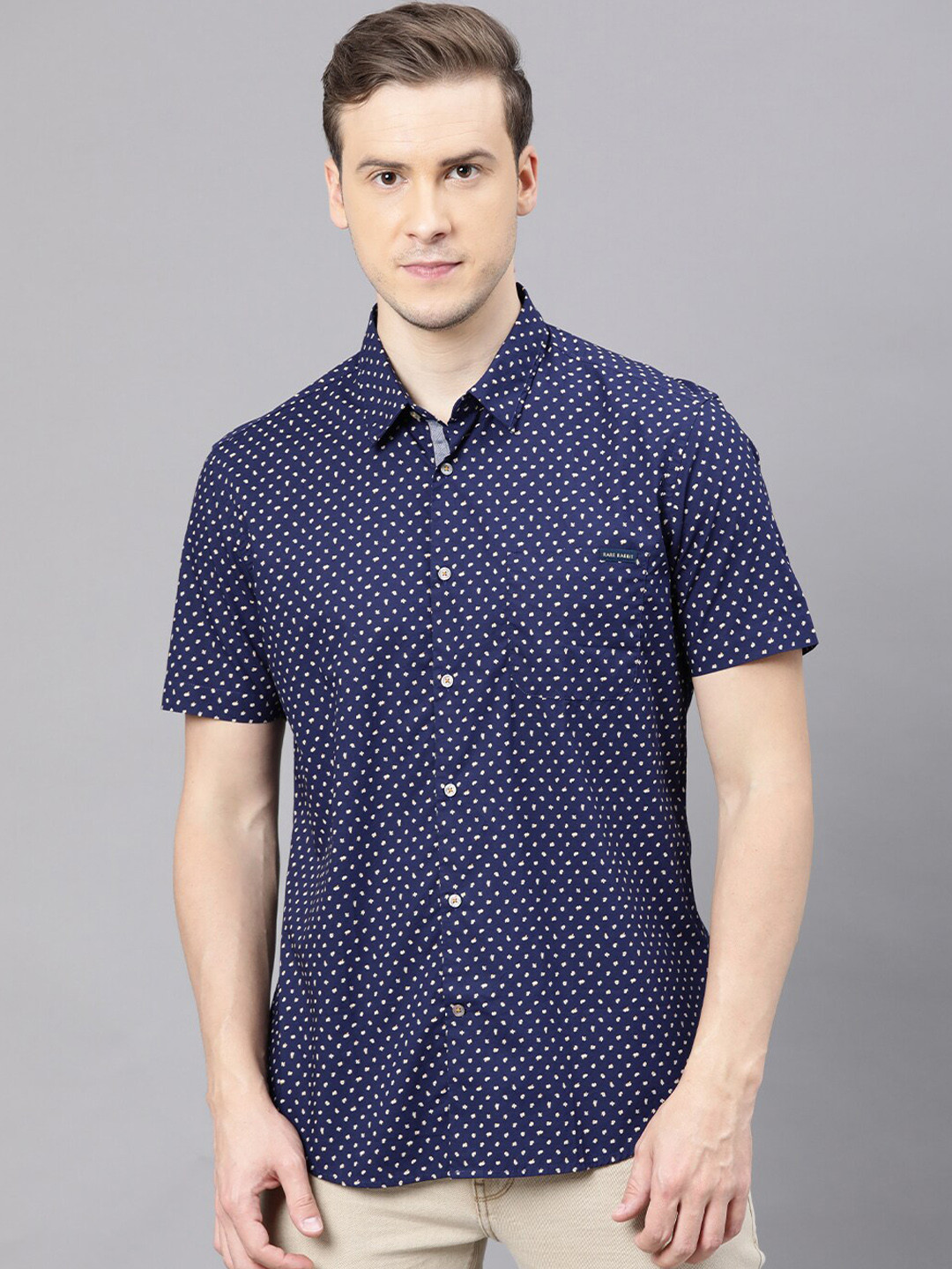 

RARE RABBIT Men Navy Blue Opaque Printed Casual Shirt