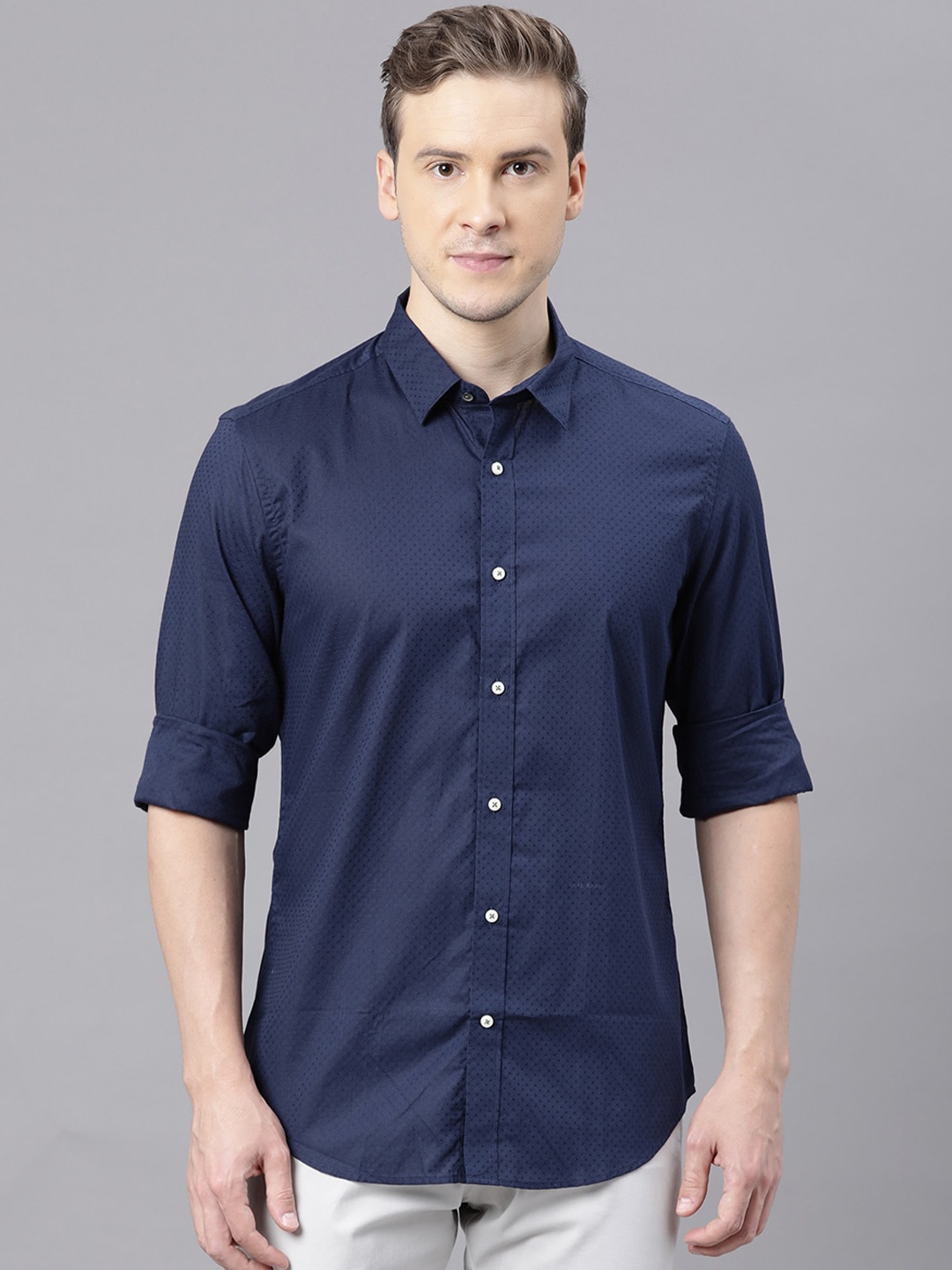 

RARE RABBIT Men Navy Blue Opaque Casual Shirt