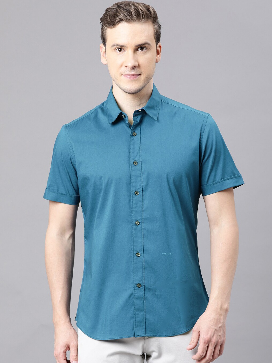 

RARE RABBIT Men Teal Tailored Fit Opaque Casual Shirt