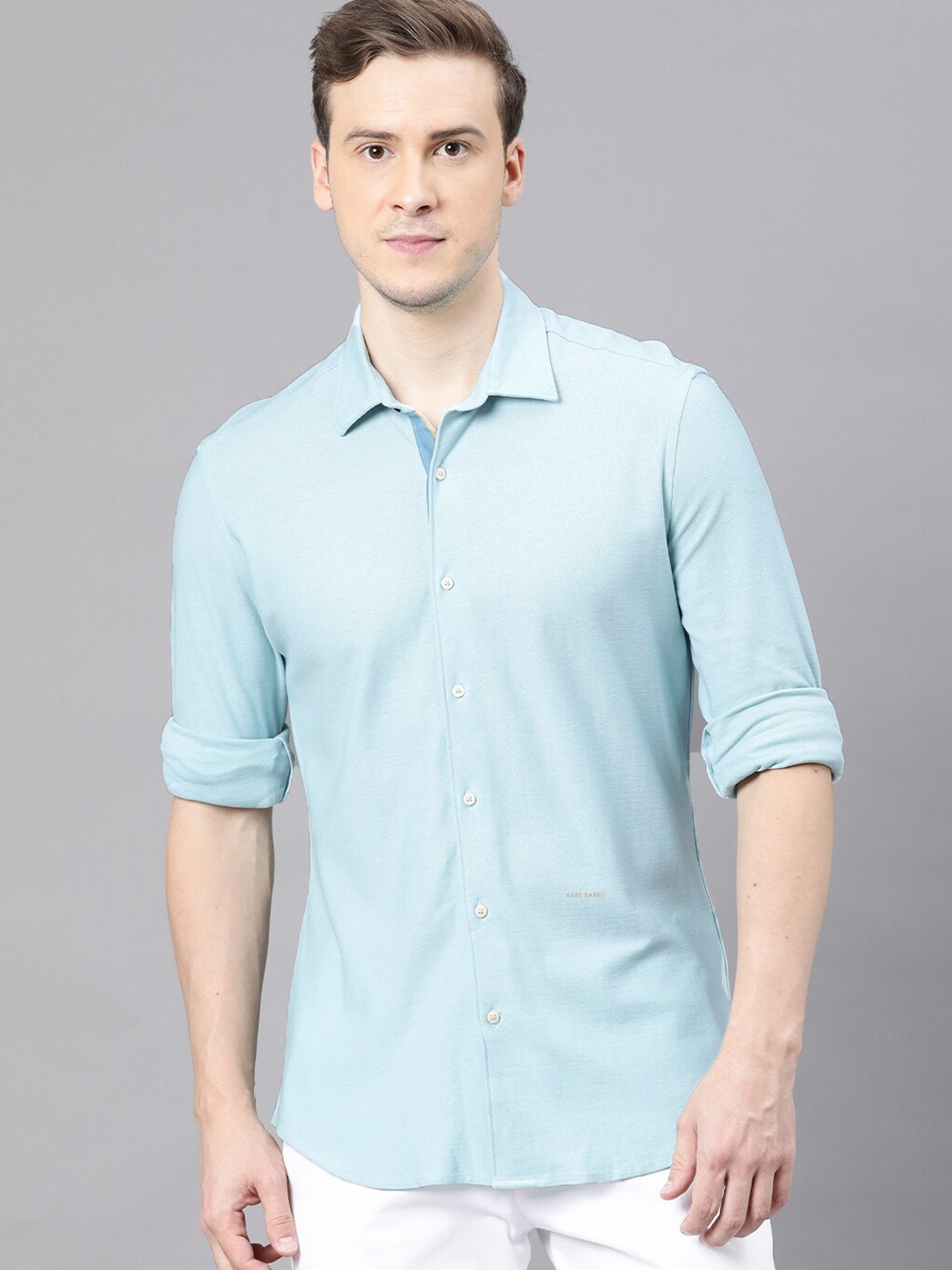 

RARE RABBIT Men Breath Regular Fit Opaque Shirt, Turquoise blue