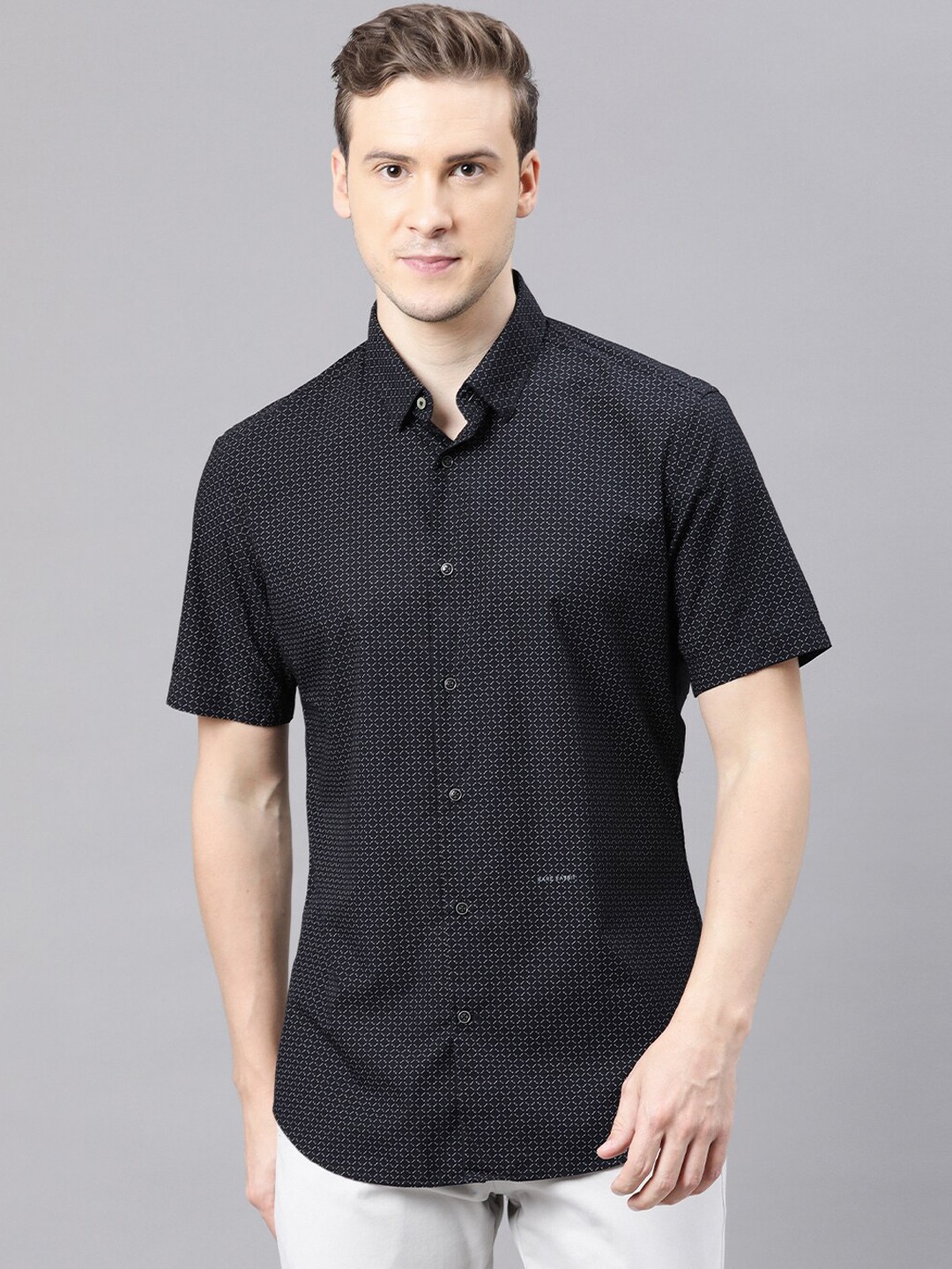 

RARE RABBIT Men Black Tailored Fit Opaque Printed Casual Shirt