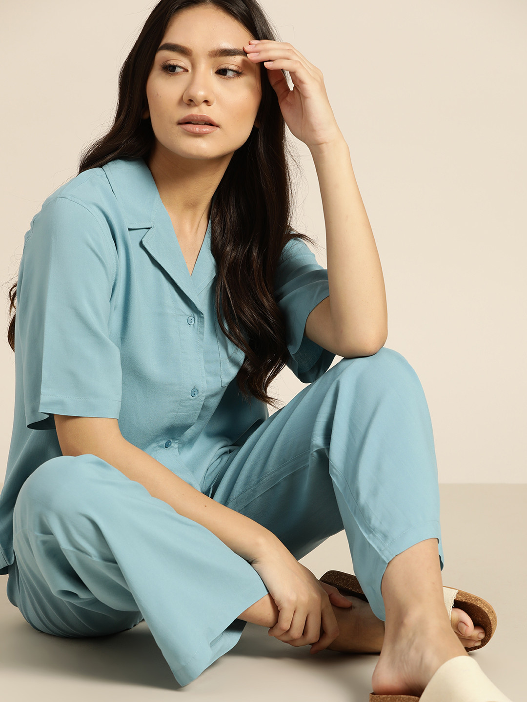 

ether Women Blue Solid Lounge Pyjama Set