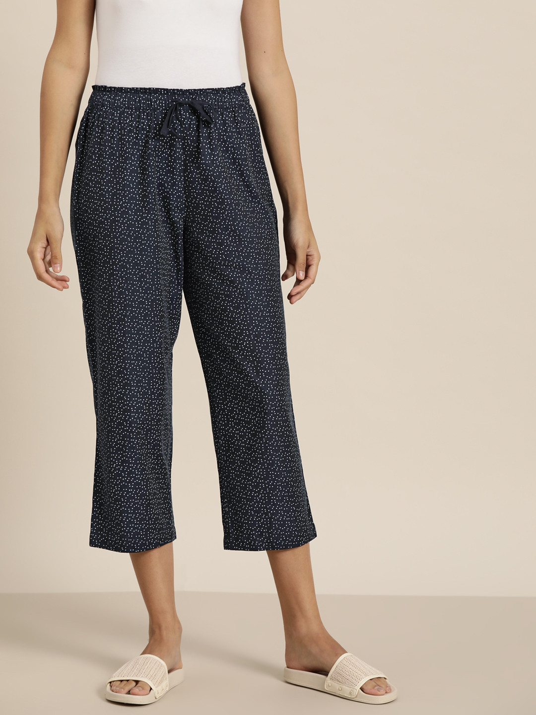 

ether Women Navy Blue Pure Cotton Printed Lounge Pants