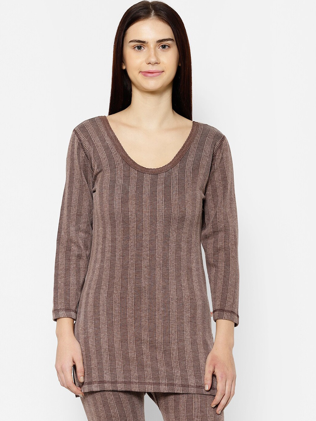 

VIMAL JONNEY Women Coffee Brown Striped Thermal Top