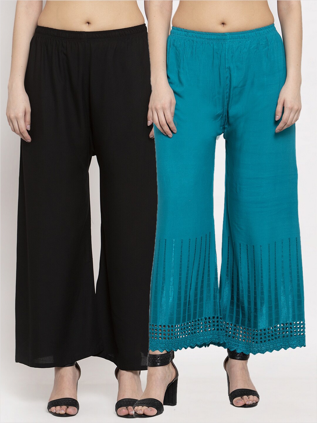 

Miaz Lifestyle Women Black & Turquoise Blue 2 Ethnic Palazzos