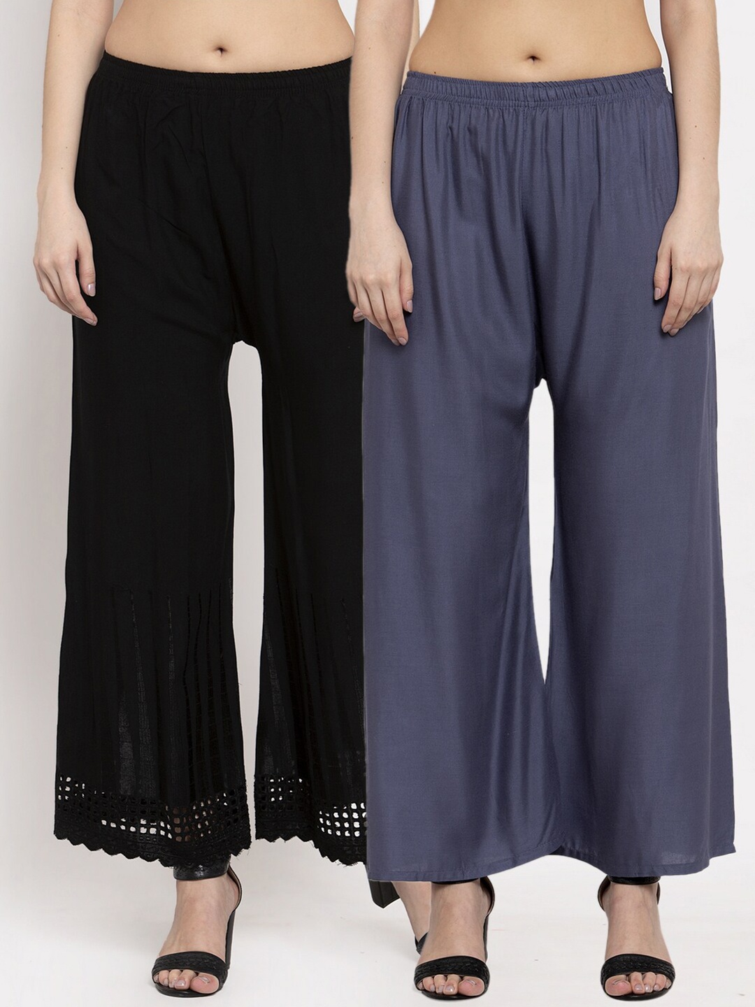 

Miaz Lifestyle Pack of 2 Women Grey & Black Solid Palazzos