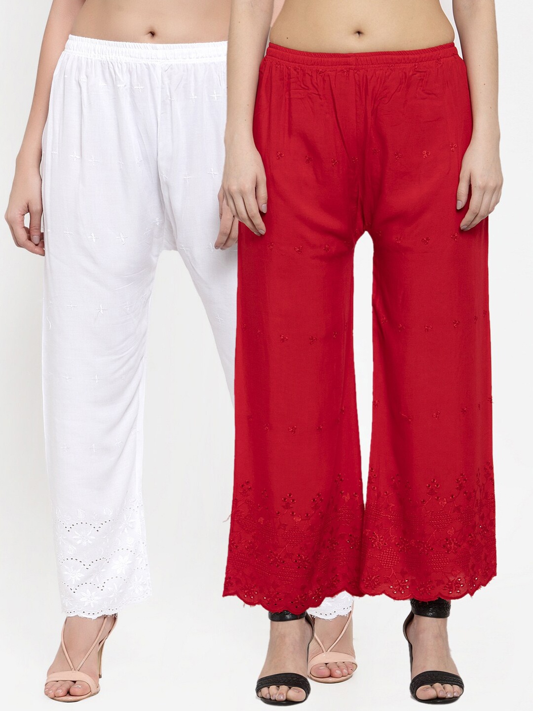 

Miaz Lifestyle Women White & Red 2 Flared Ethnic Palazzos