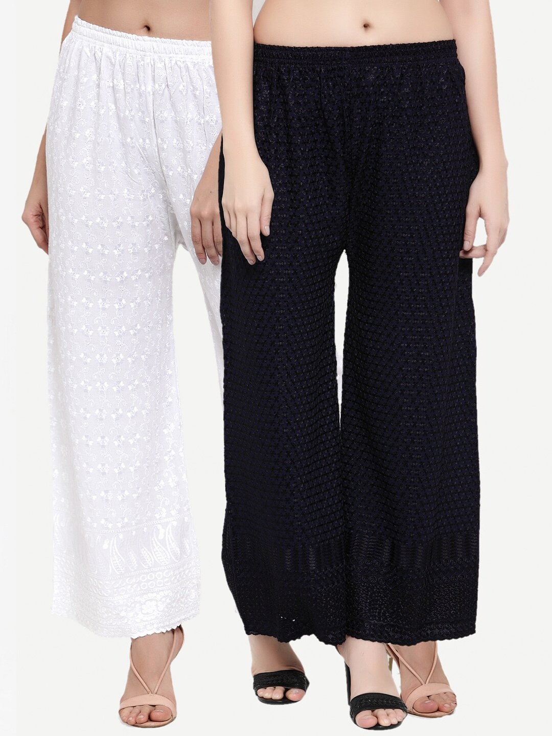 

Miaz Lifestyle Women Navy Blue & White 2 Embroidered Palazzos