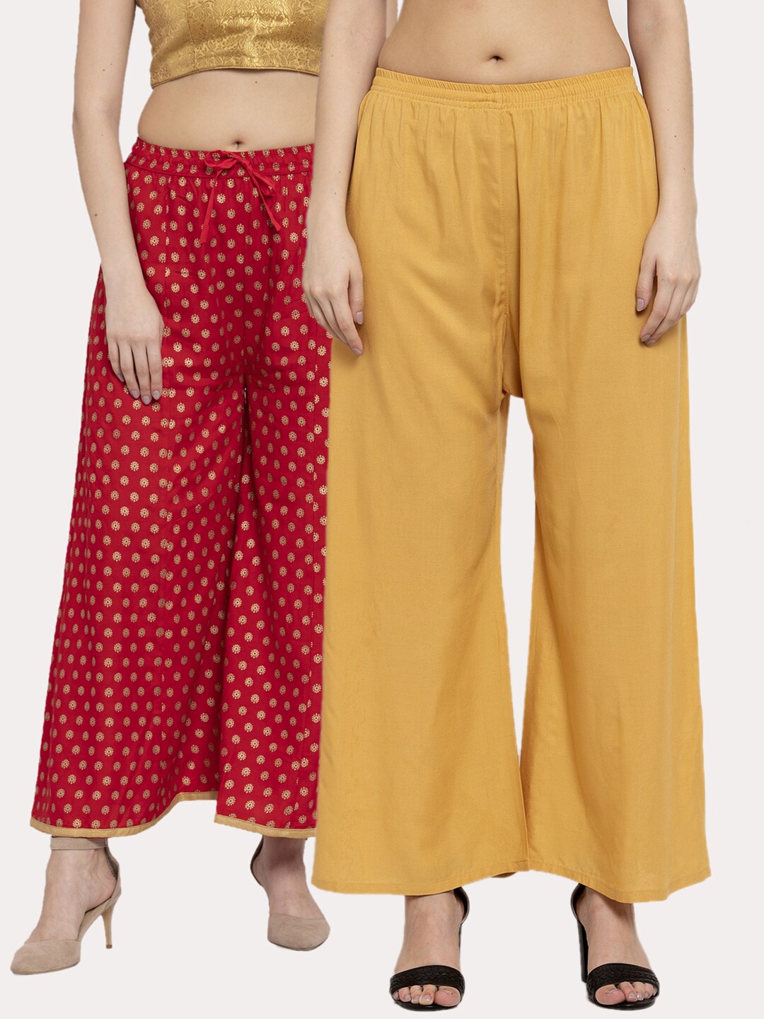 

Miaz Lifestyle Women Red & Beige 2 Printed Flared Palazzos