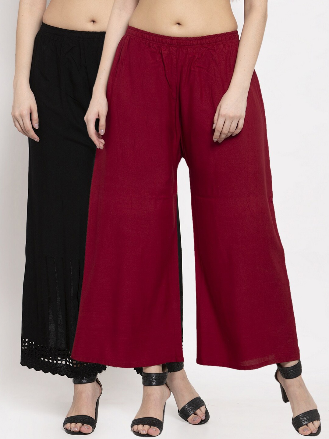 

Miaz Lifestyle Women Pack of 2 Black & Maroon Ethnic Palazzos