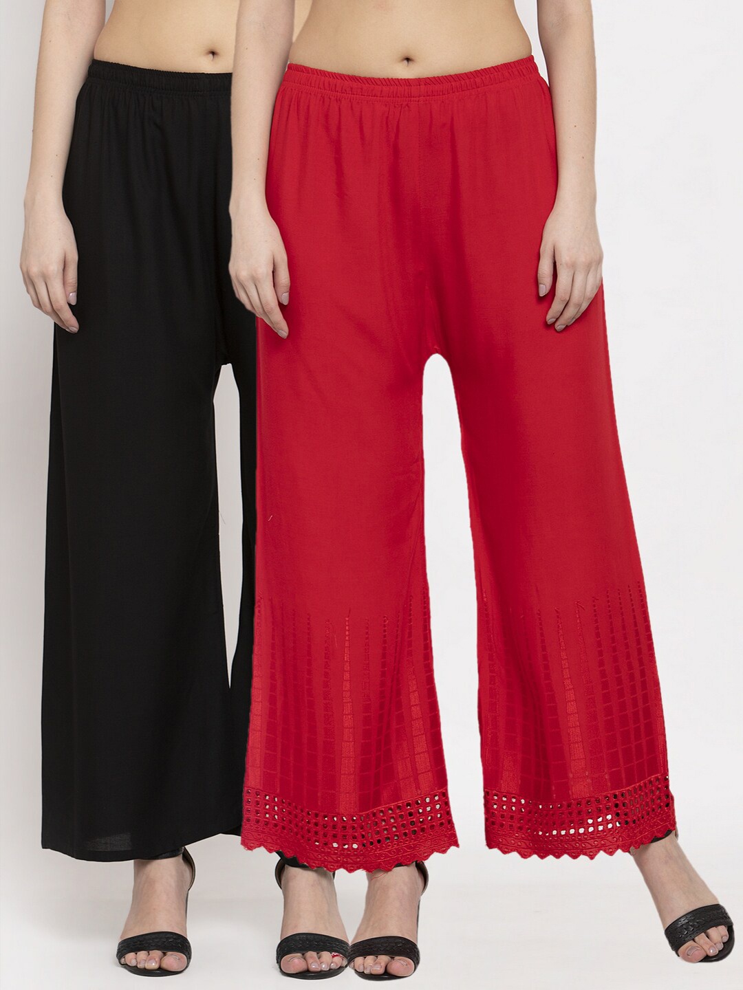 

Miaz Lifestyle Women Pack of 2 Red & Black Ethnic Palazzos