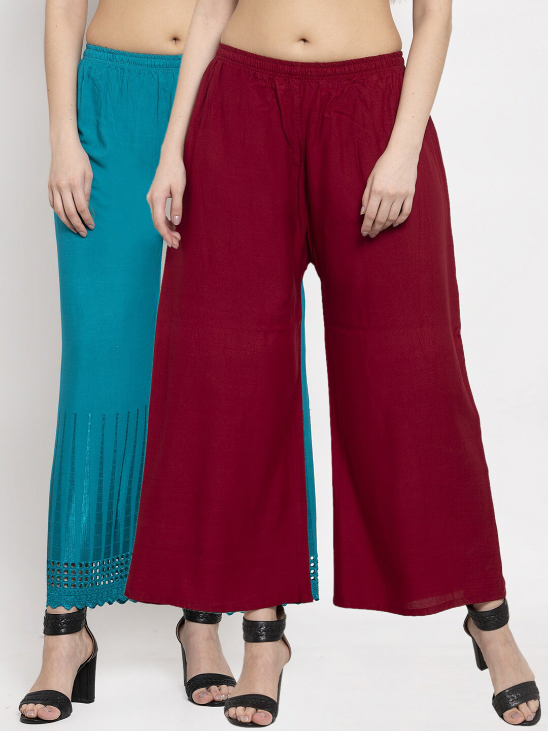 

Miaz Lifestyle Women Maroon & Turquoise Blue Pack of 2 Palazzos