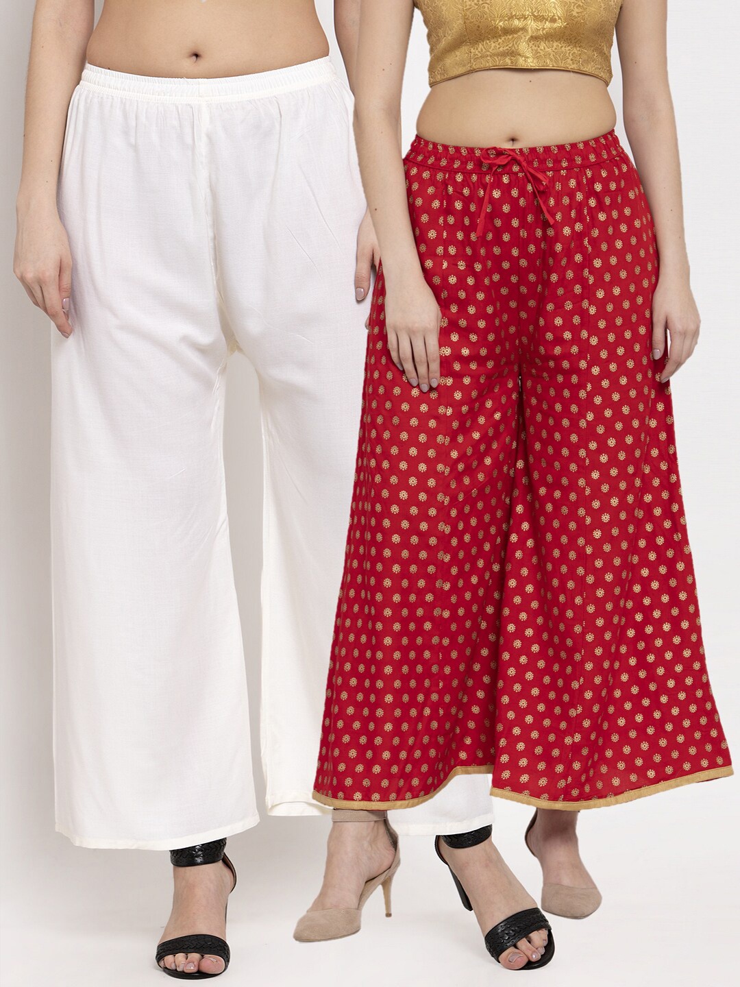 

Miaz Lifestyle Women Pack of 2 Red & Off White Solid Palazzos