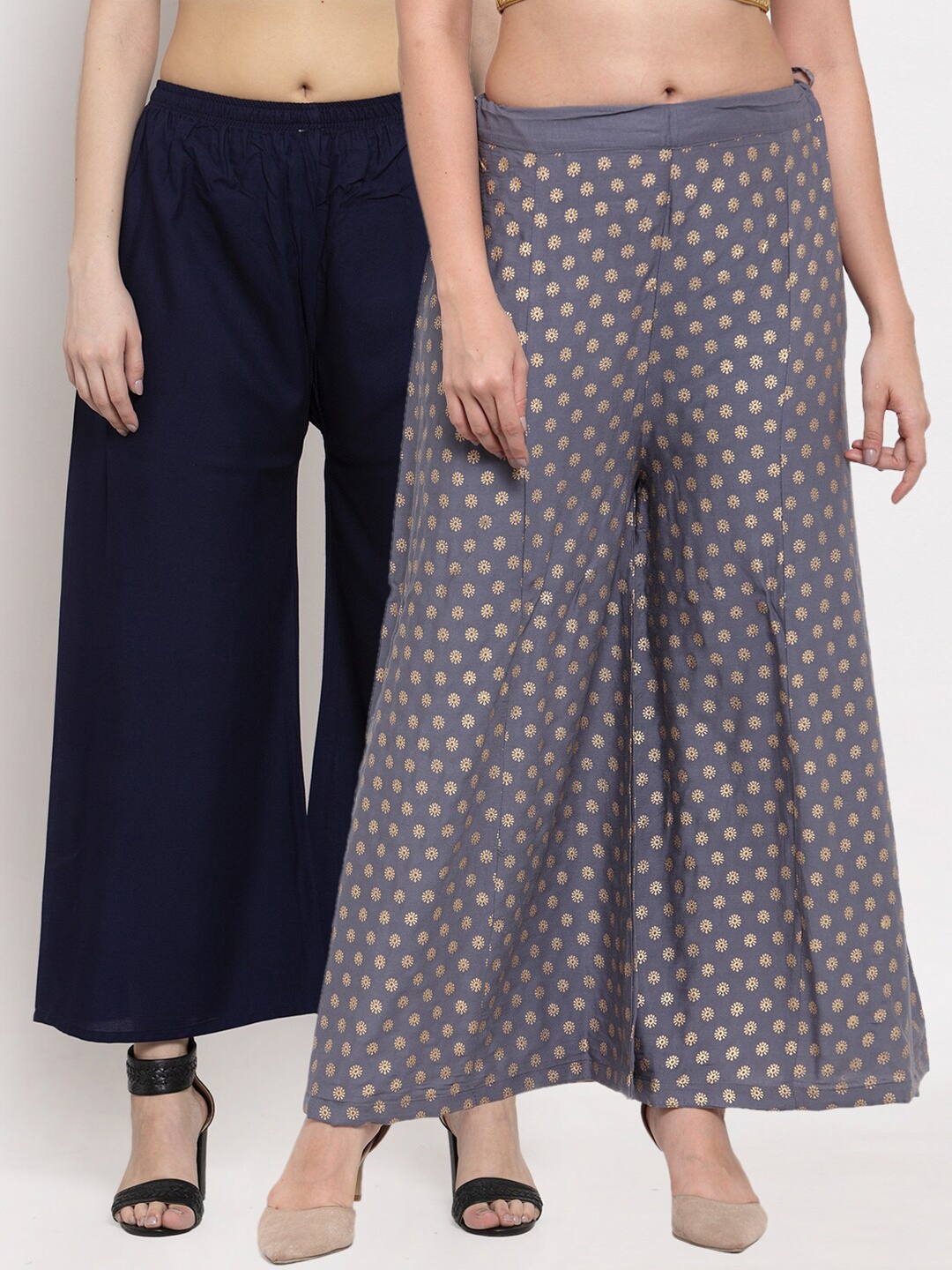 

Miaz Lifestyle Women Navy Blue & Grey Pack of 2 Ethnic Palazzos