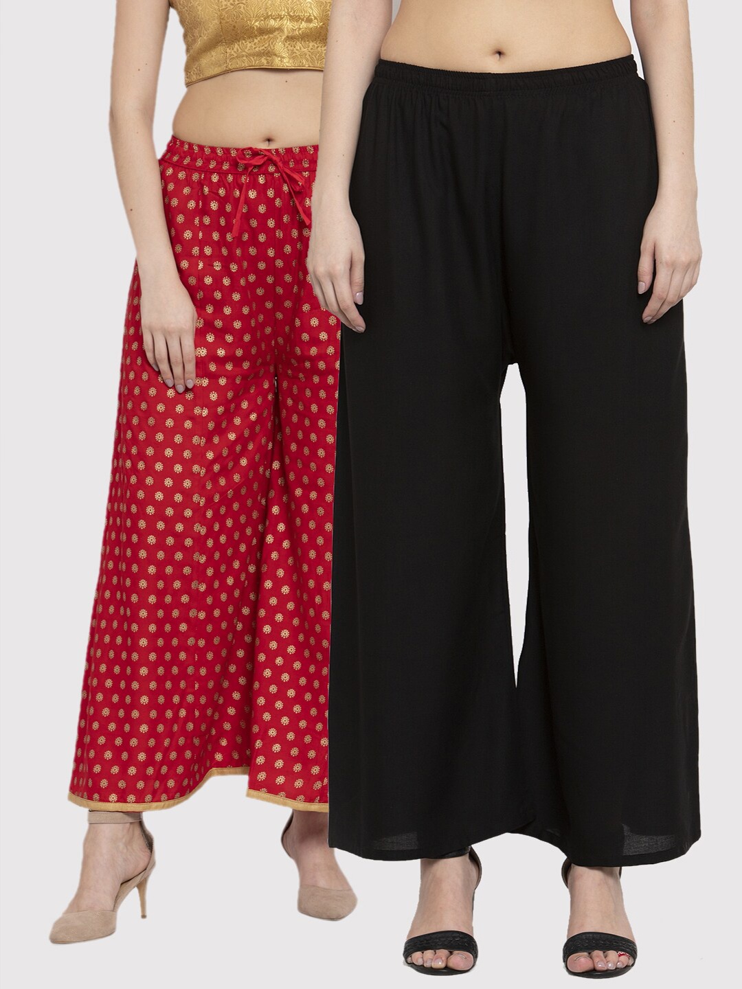 

Miaz Lifestyle Women Pack of 2 Black & Red Solid Palazzos