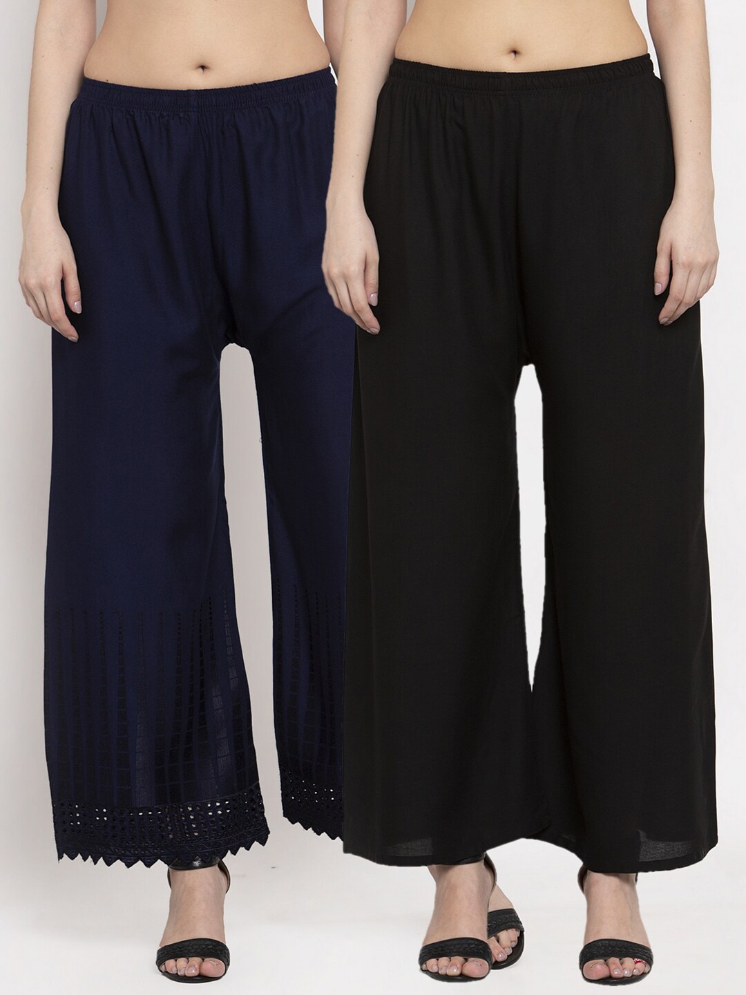 

Miaz Lifestyle Women Pack of 2 Black & Navy Blue Solid Wide Leg Palazzos