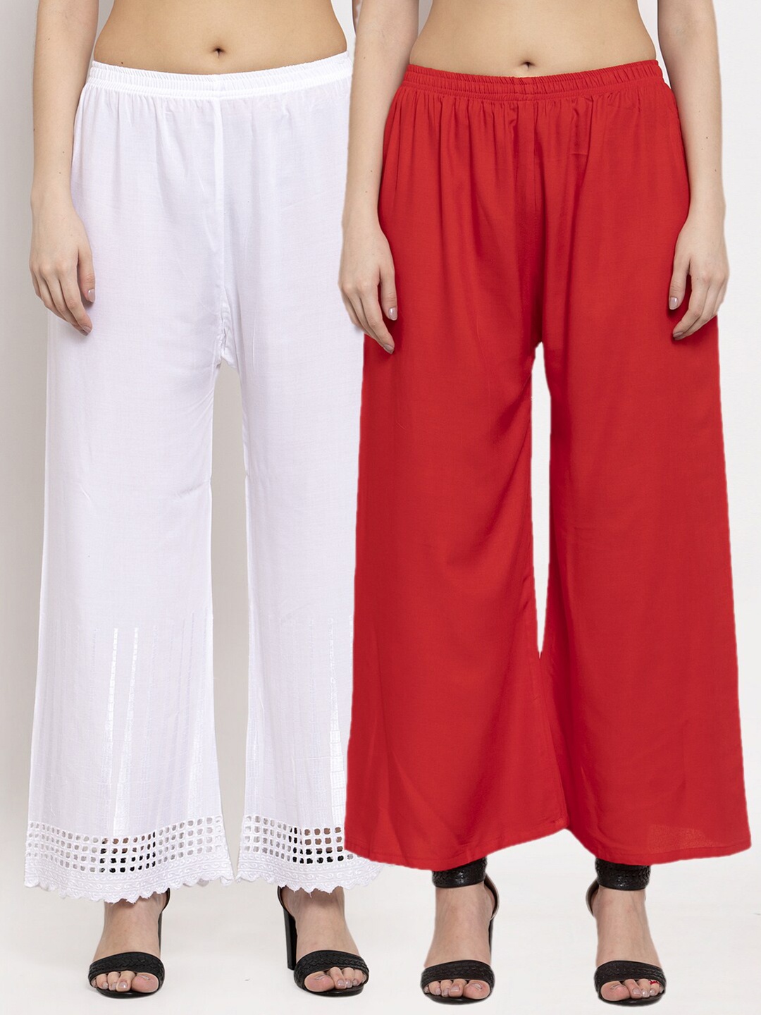 

Miaz Lifestyle Women Red & White Pack of 2 Palazzos