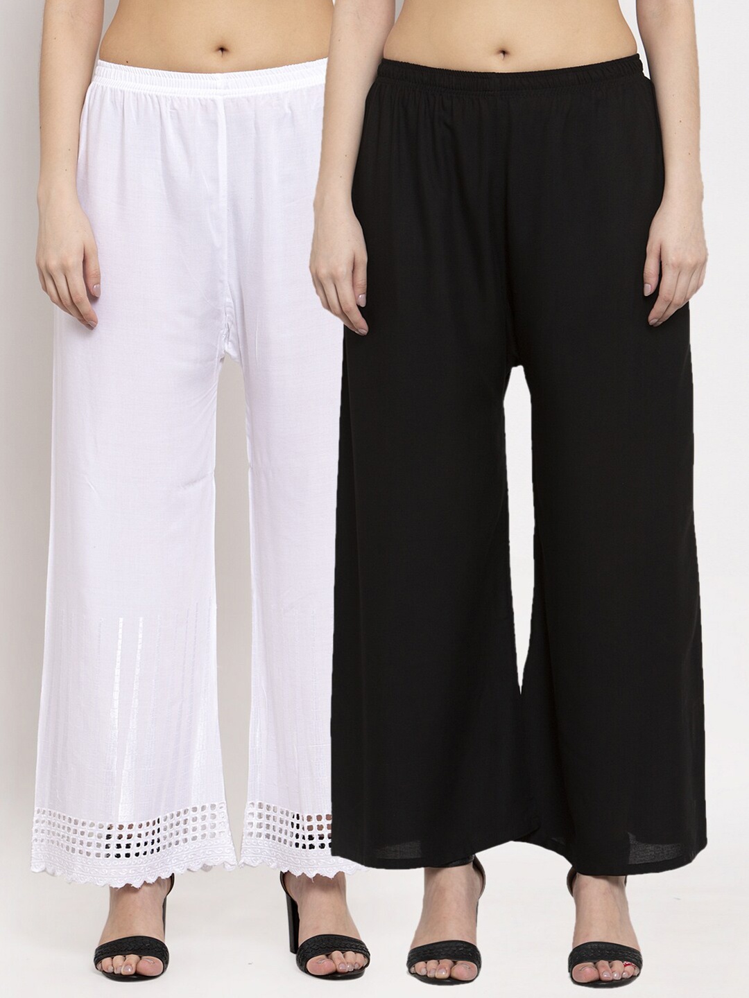 

Miaz Lifestyle Women Pack of 2 Black & White Solid Wide Leg Palazzos