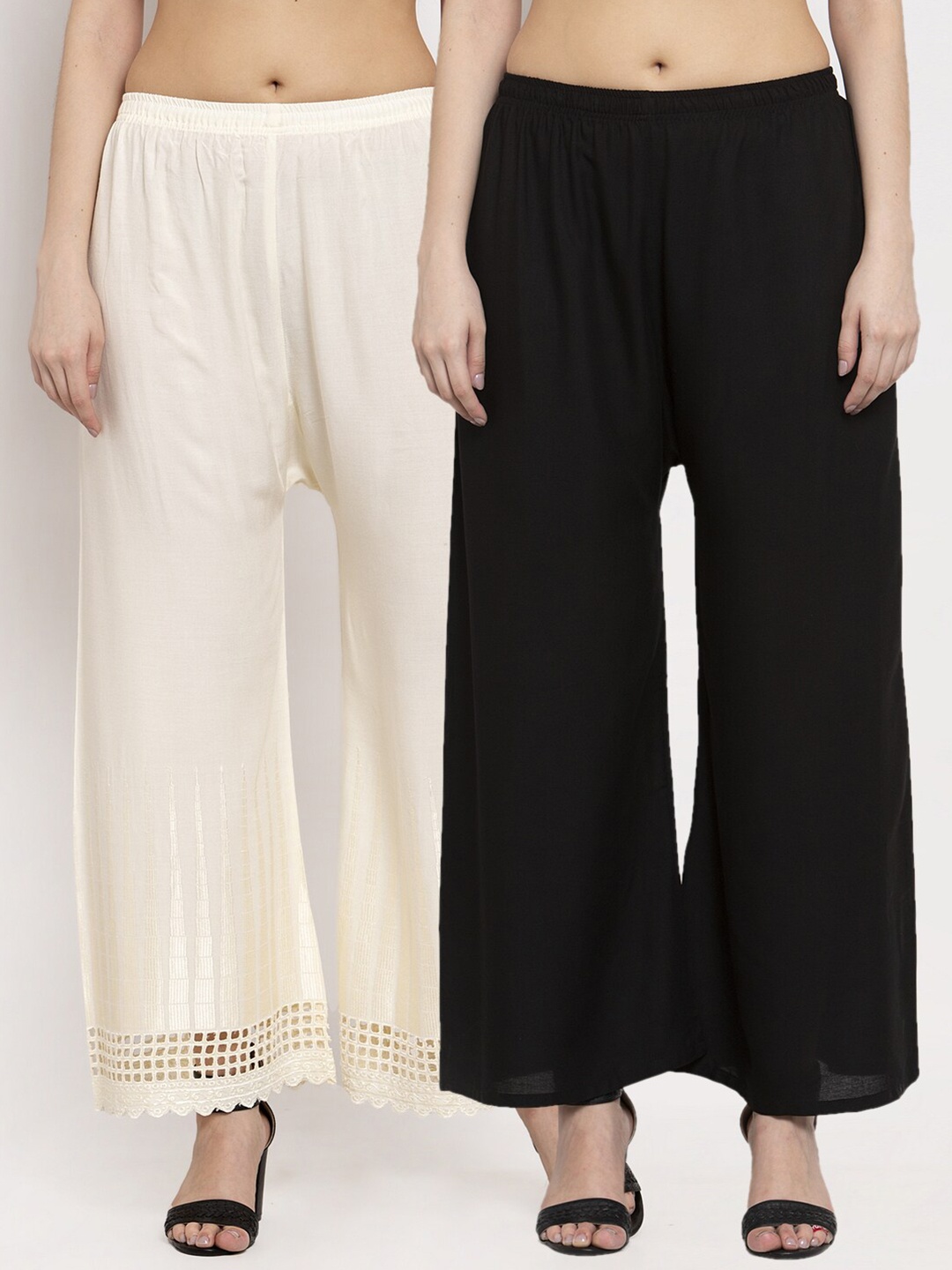 

Miaz Lifestyle Women Pack Of 2 Black & Off White Solid Palazzos