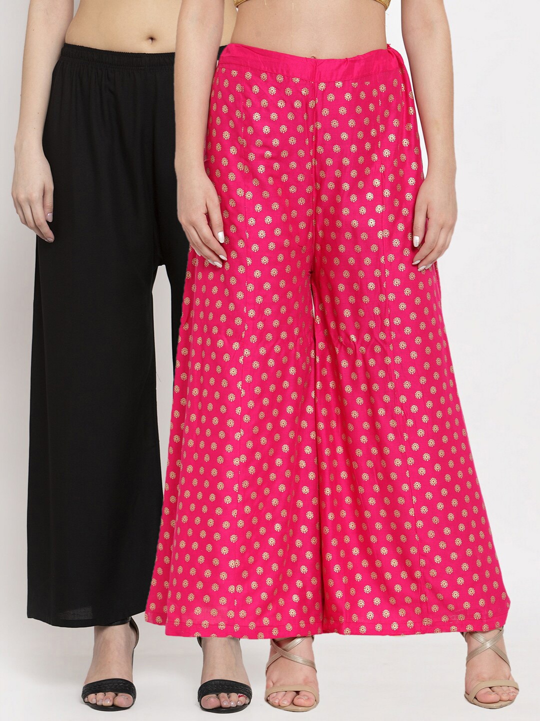 

Miaz Lifestyle Women Pack Of 2 Black & Pink Solid Palazzos