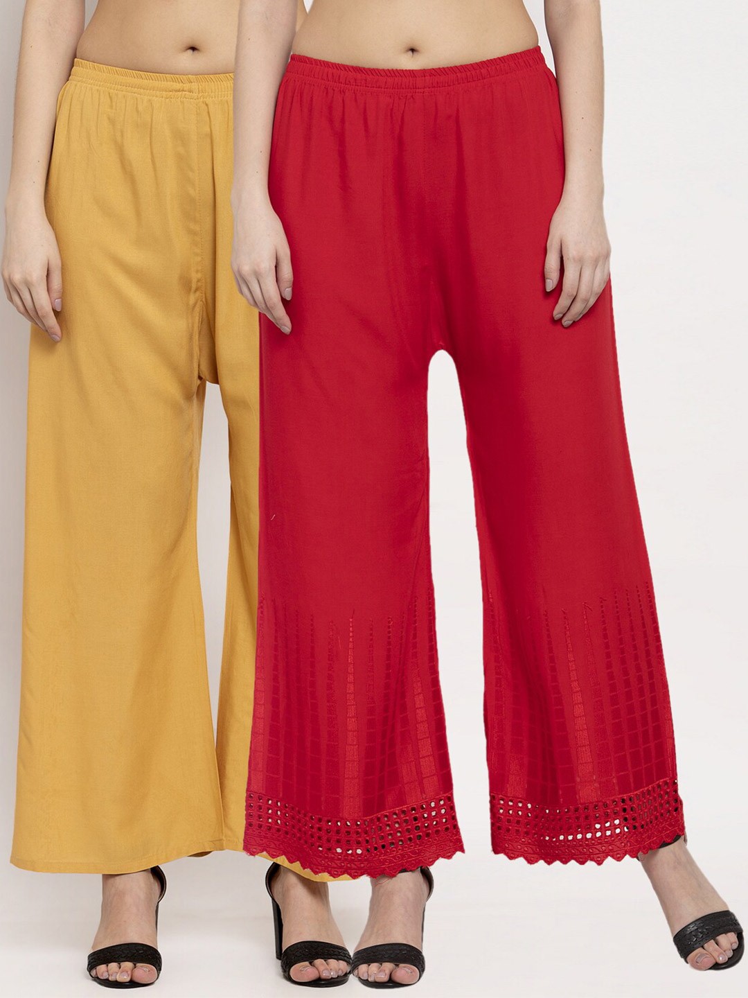 

Miaz Lifestyle Women Red & Beige Pack of 2 Palazzos
