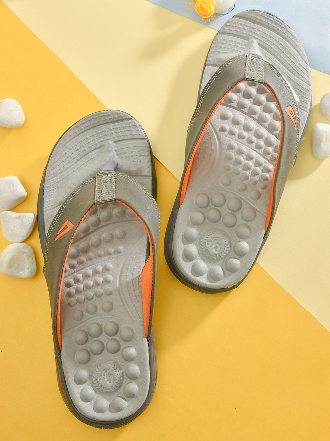 

IMPAKTO Men Grey & Orange Comfort Sandals