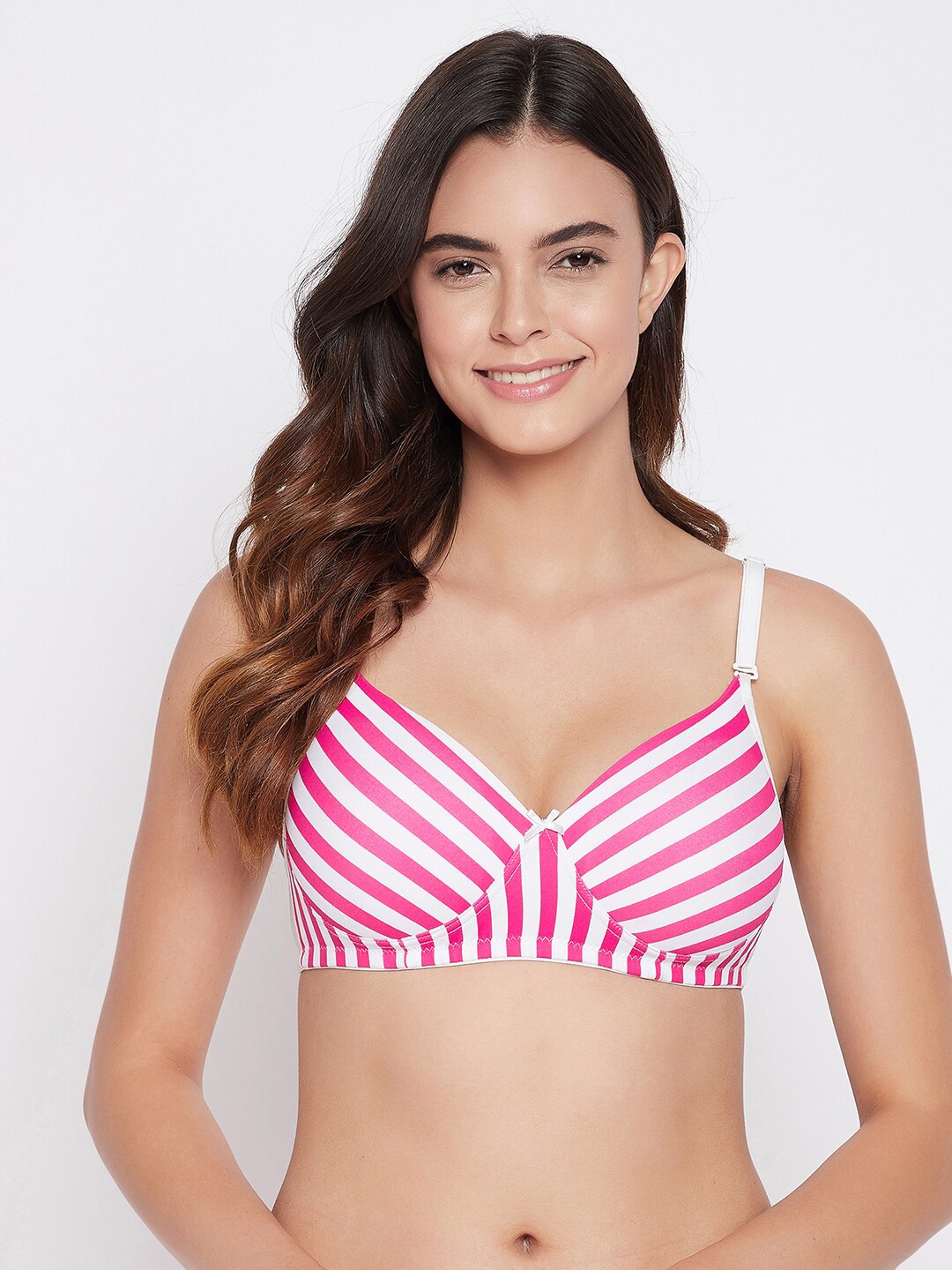 

Clovia White & Pink T-shirt Bra - Lightly Padded