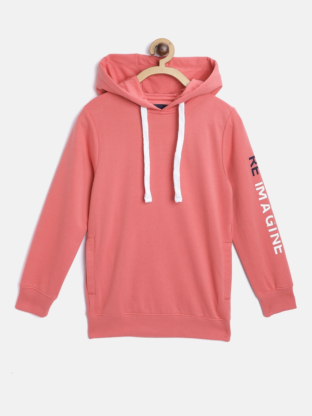 

M&H Juniors Boys Pink Solid Hooded Sweatshirt with Typography Print Detail