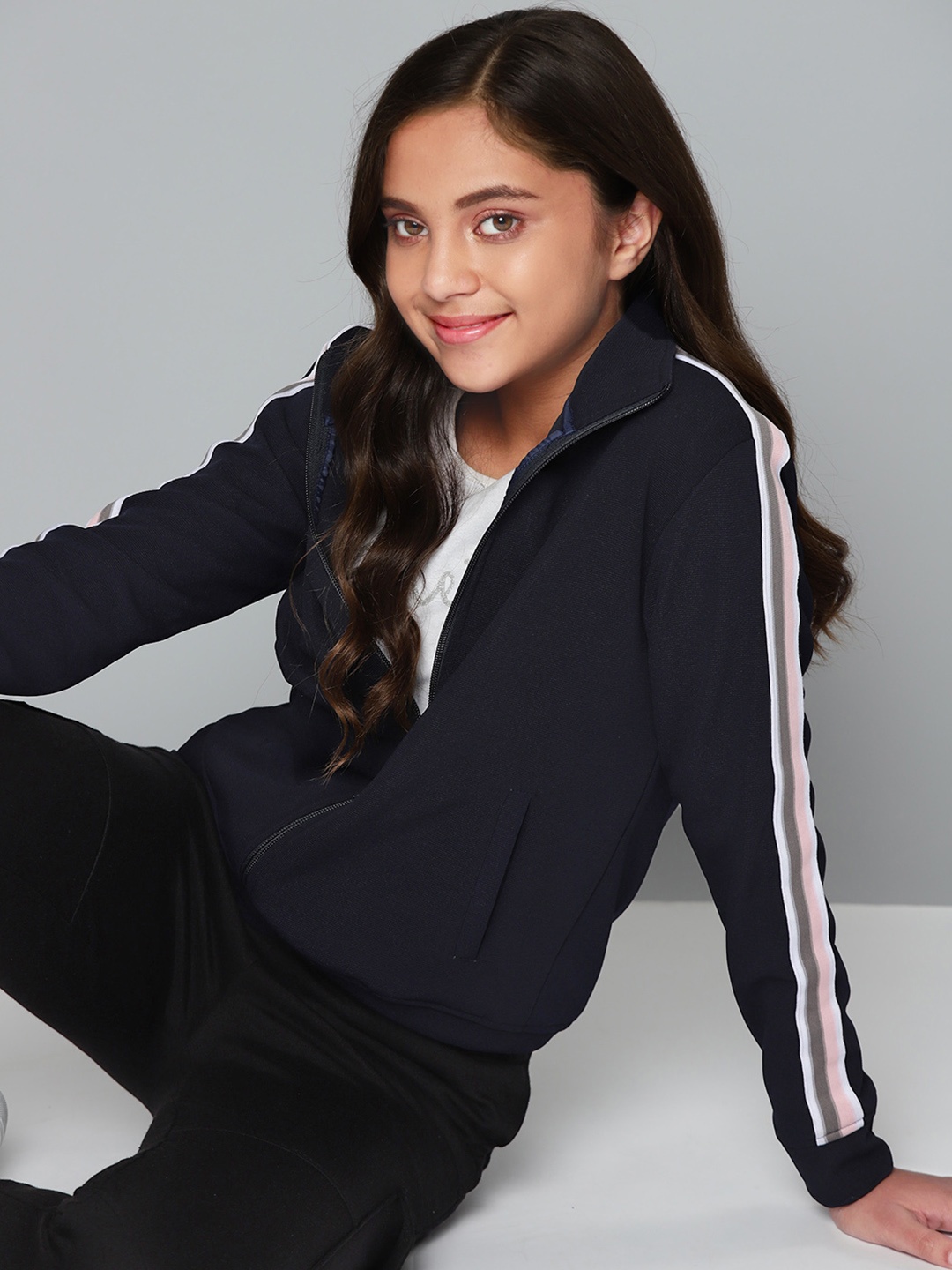 

M&H Juniors Girls Navy Blue Sweatshirt with Side Taping
