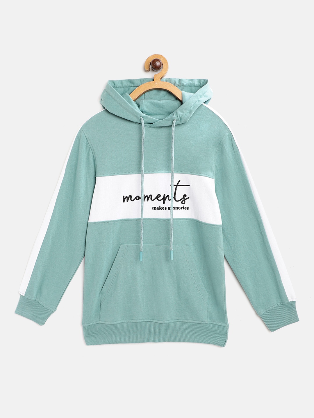 

M&H Juniors Boys Sea Green & White Embroidered Hooded Sweatshirt
