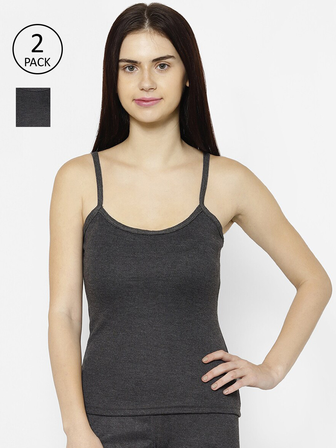 

VIMAL JONNEY Pack Of 2 Black Solid Thermal Tops