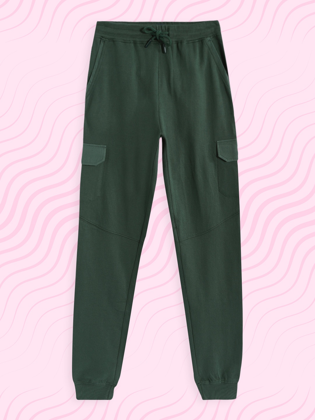 

M&H Juniors Boys Green Solid Pure Cotton Joggers