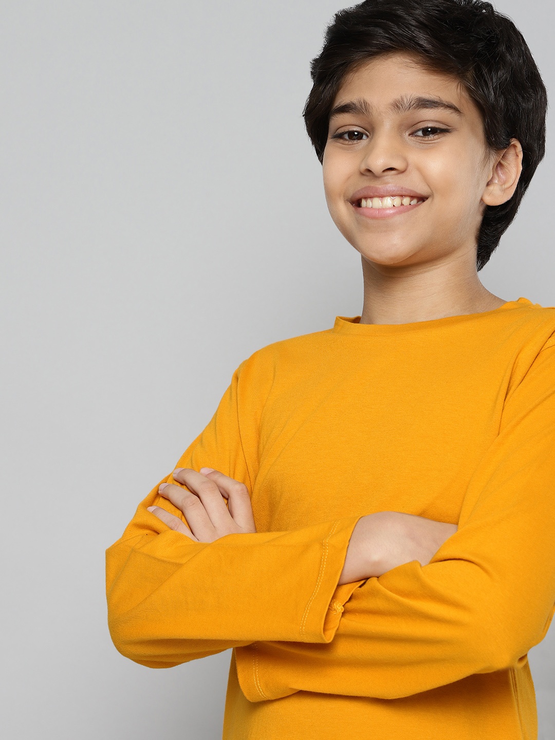 

M&H Juniors Boys Mustard Yellow Solid Pure Cotton T-shirt