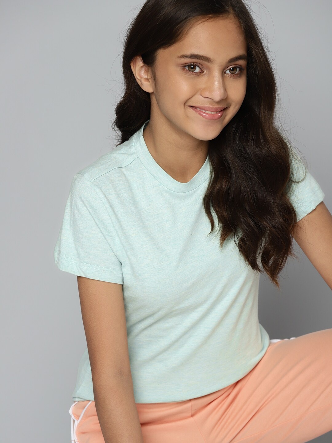 

M&H Juniors Girls Green Melange Effect Round Neck T-shirt