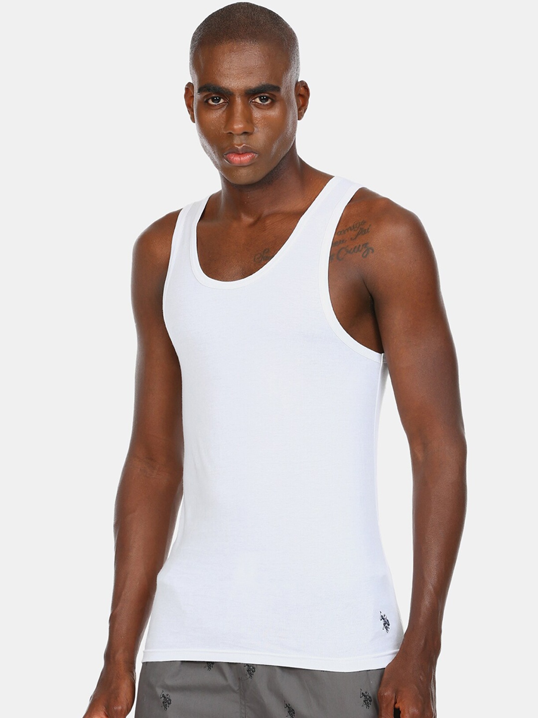 

U.S. Polo Assn. Men White Solid Pure Cotton Innerwear Vests