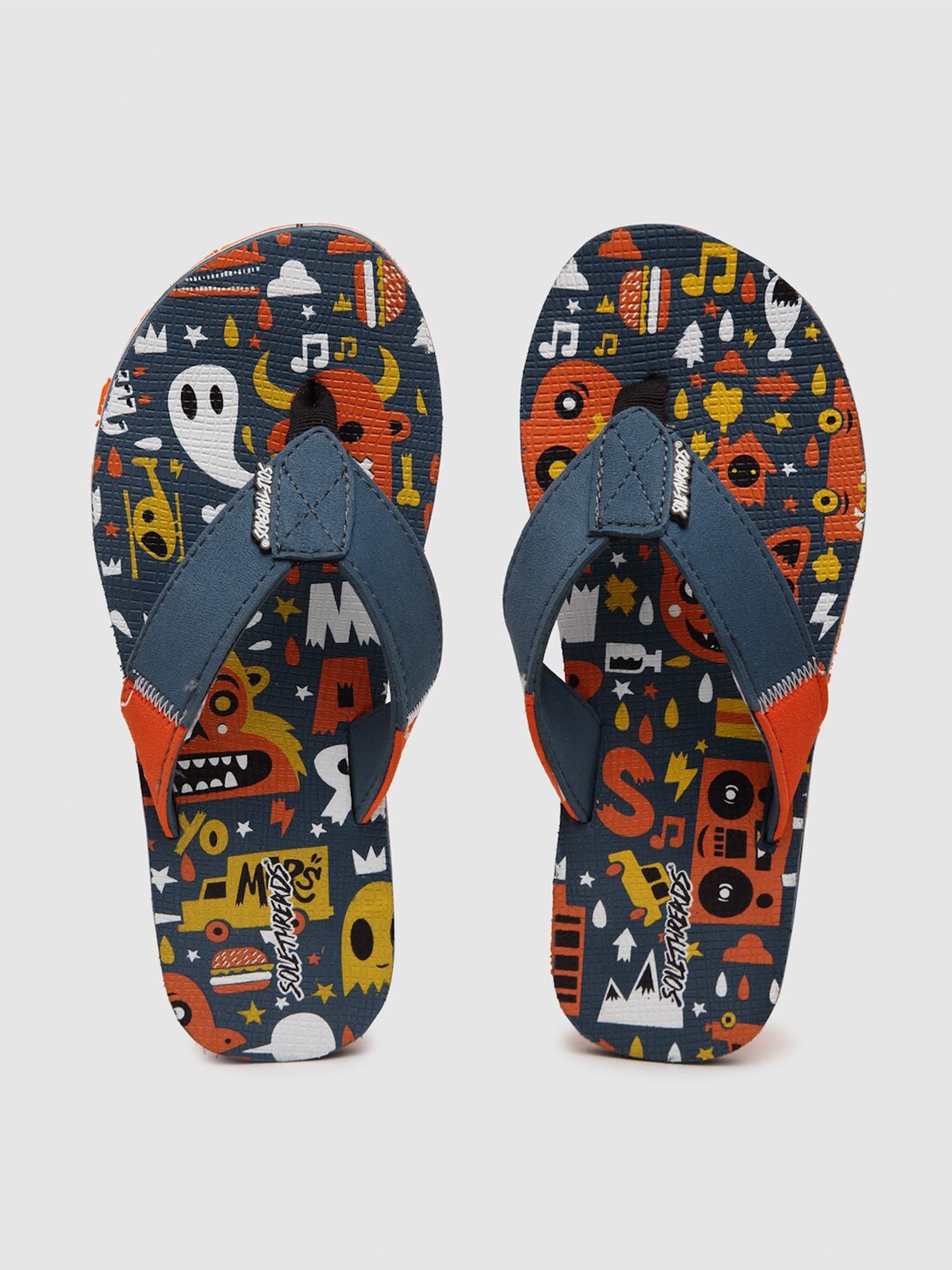 

Solethreads Unisex Kids Navy Blue Printed Thong Flip-Flops