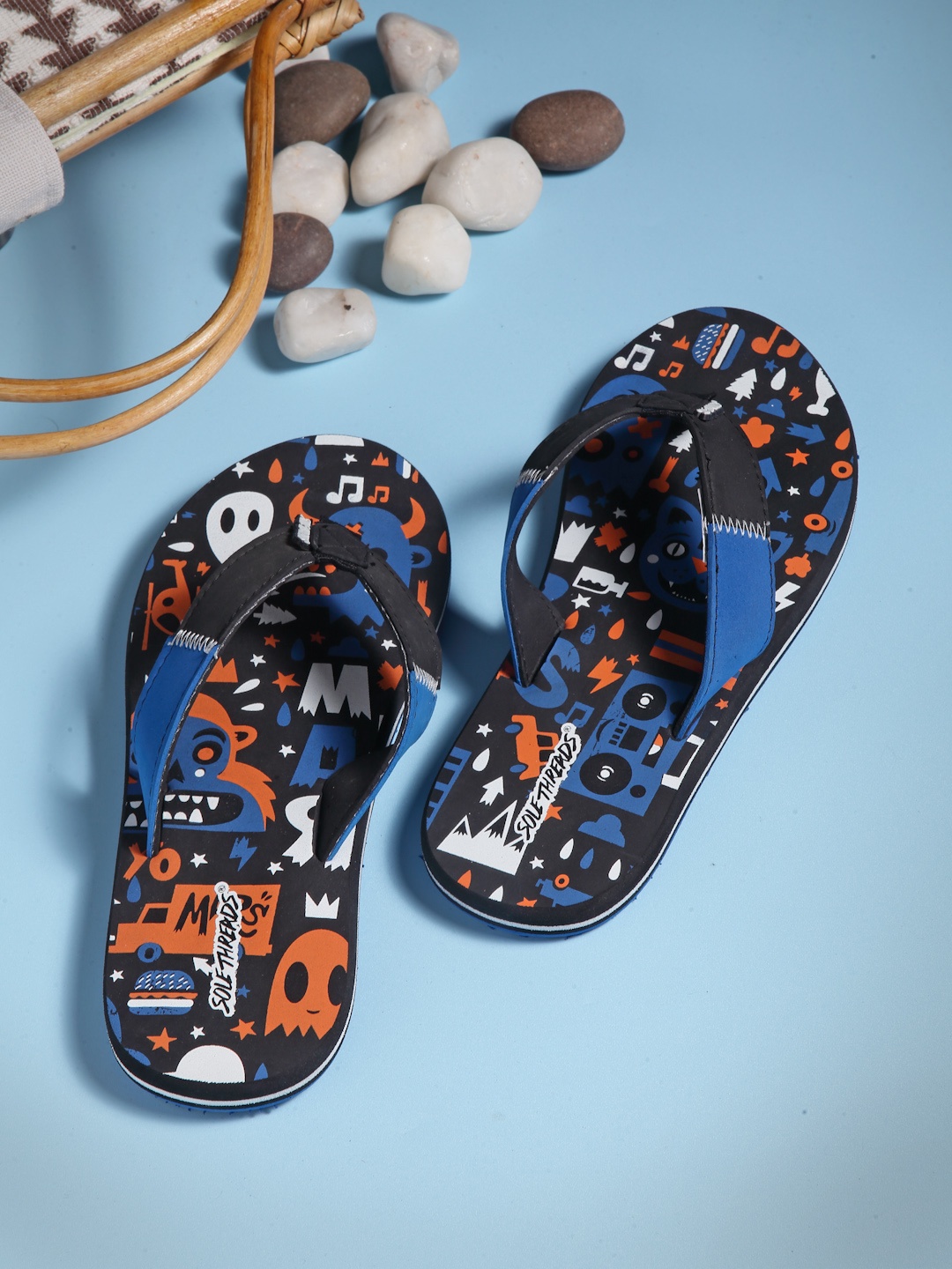 

Solethreads Unisex Kids Multicoloured Printed Thong Flip-Flops, Multi