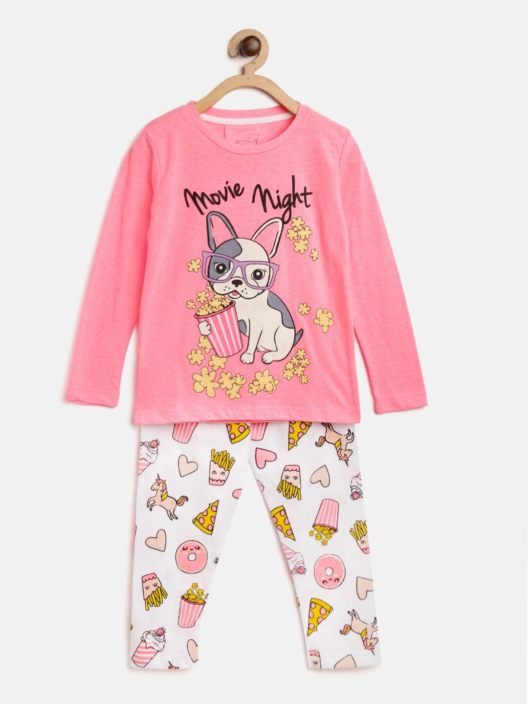 

Lazy Shark Girls Pink & White Printed Night suit