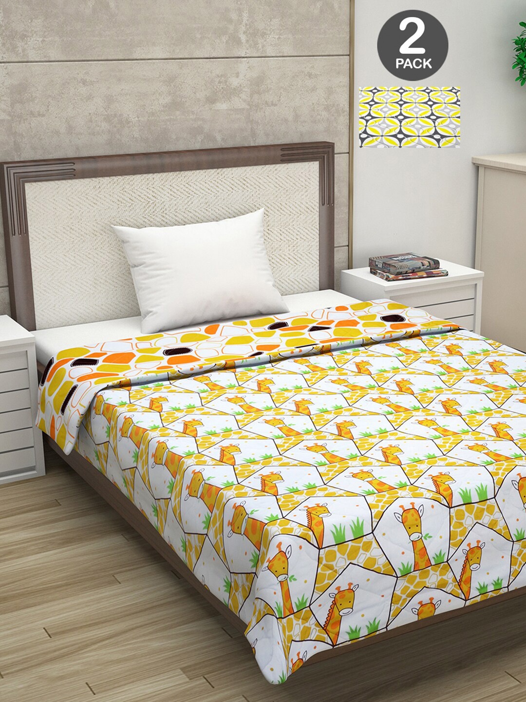 

Divine Casa Yellow & Orange Set of 2 Mild Winter 120 GSM Single Bed Comforter