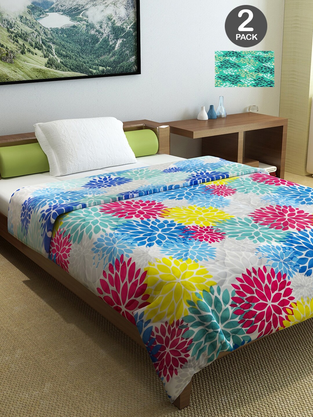 

Divine Casa Green & Pink Set of 2 Mild Winter 120 GSM Single Bed Comforter