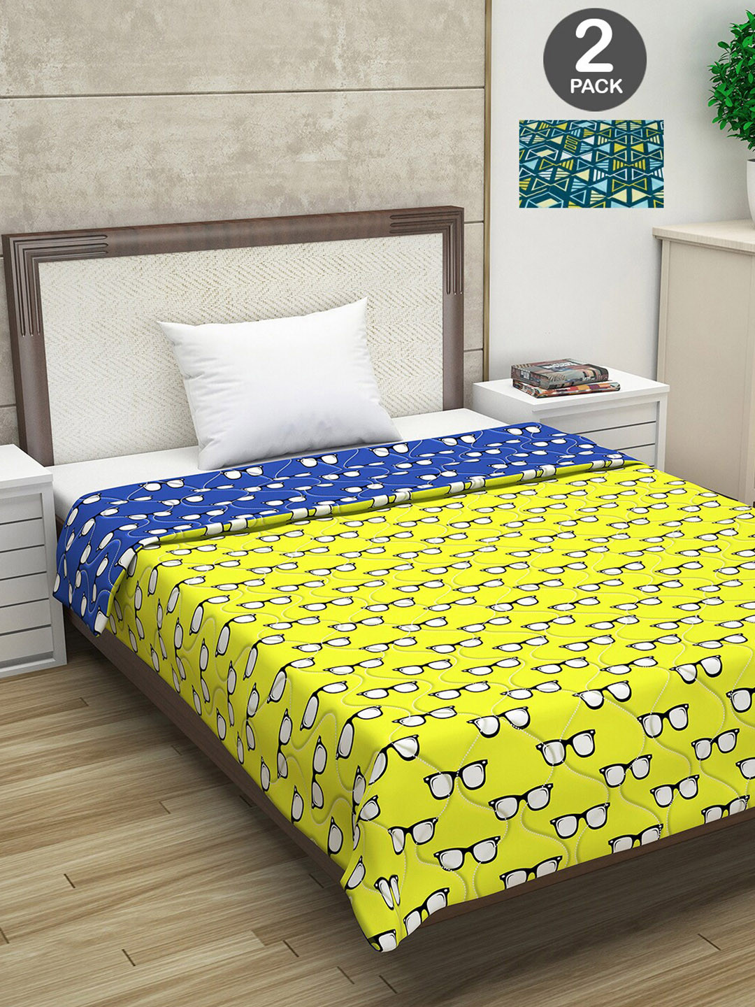 

Divine Casa Blue & Yellow Set of 2 Mild Winter 120 GSM Single Bed Comforter
