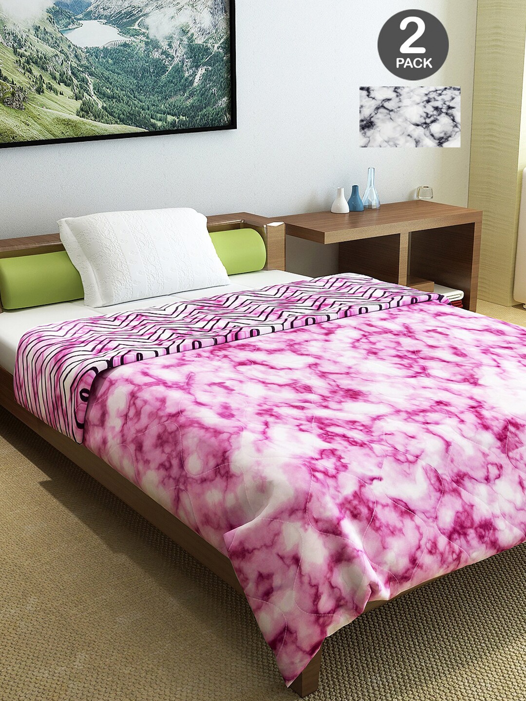 

Divine Casa Pink & Grey Set of 2 Mild Winter 120 GSM Single Bed Comforter