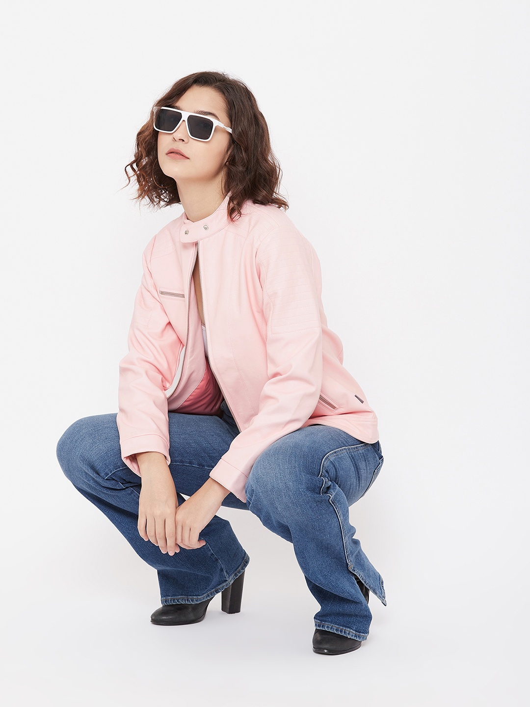 Crimsoune Club Women Pink Striped Biker Jacket